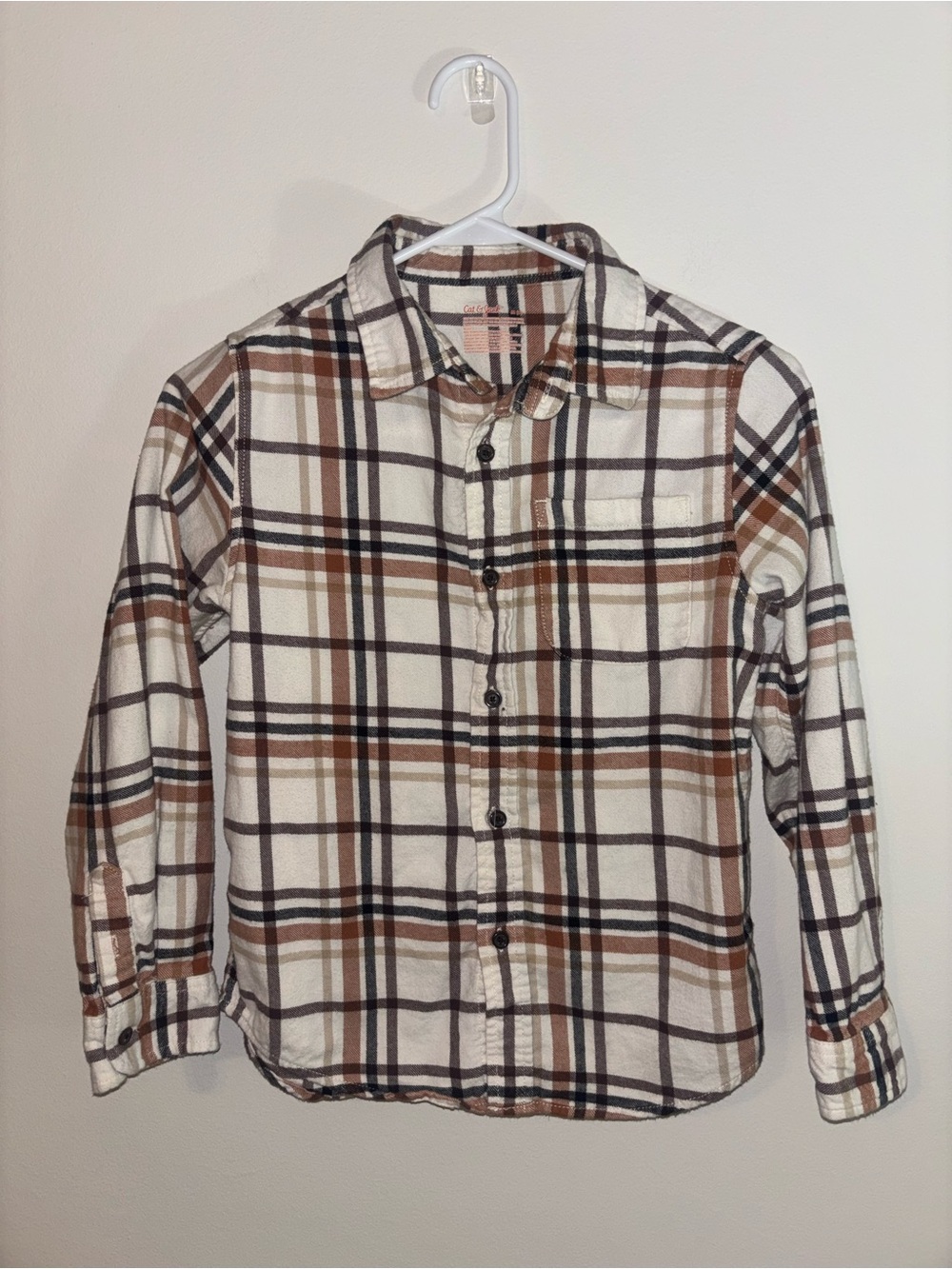 Cat & Jack Plaid Button-Down Shirt - Cream, Brown & Black